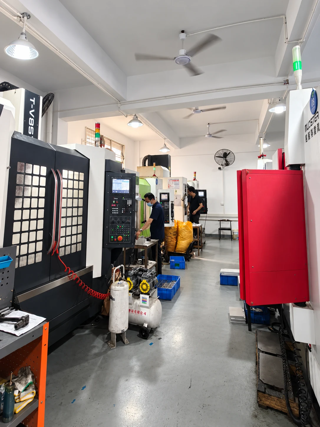 A view of the workshop aisle and machine layout